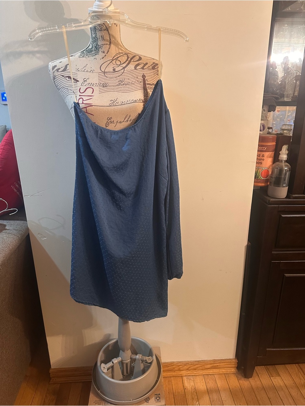 Lovely Day Blue Mini Dress with One-Shoulder Drape